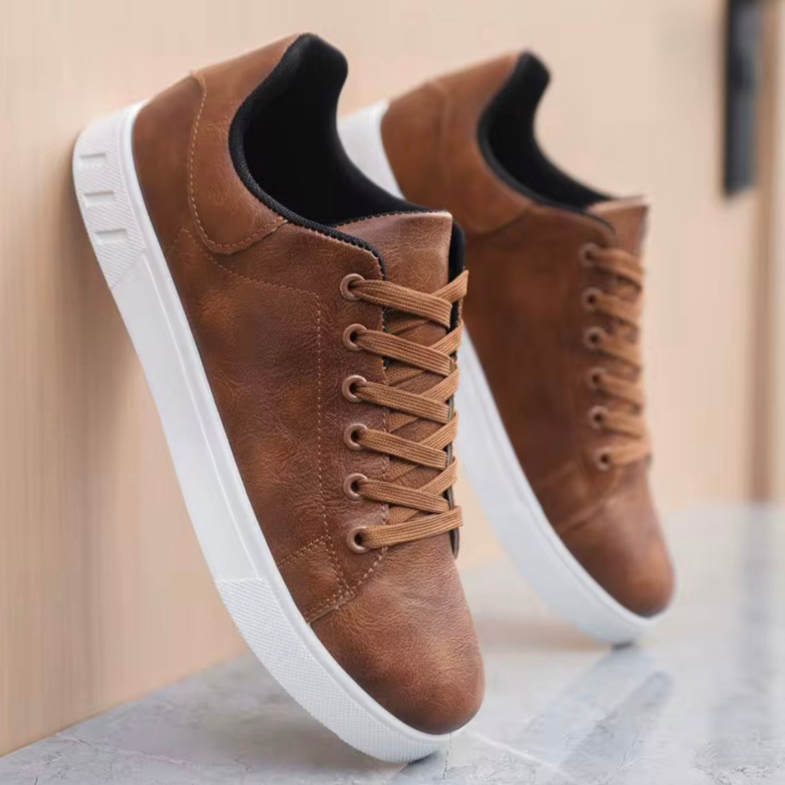 Mens Brown And Black PU Comfort Sneakers