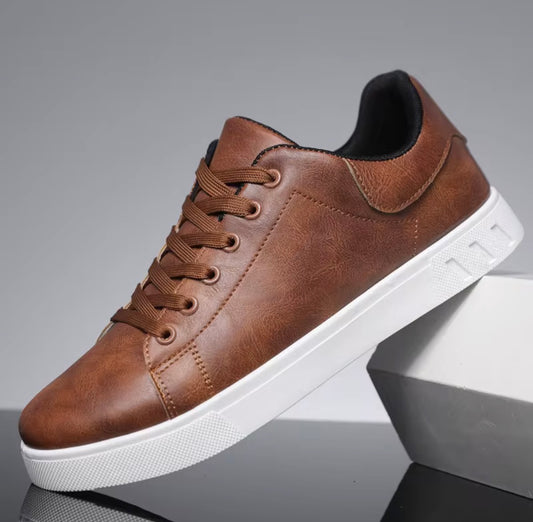 Mens Brown And Black PU Comfort Sneakers