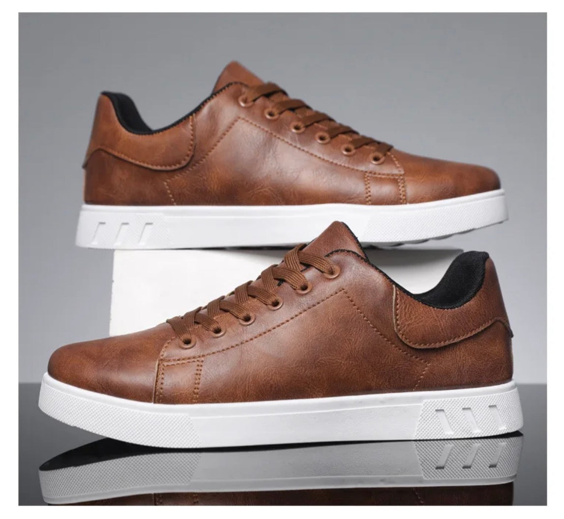 Mens Brown And Black PU Comfort Sneakers